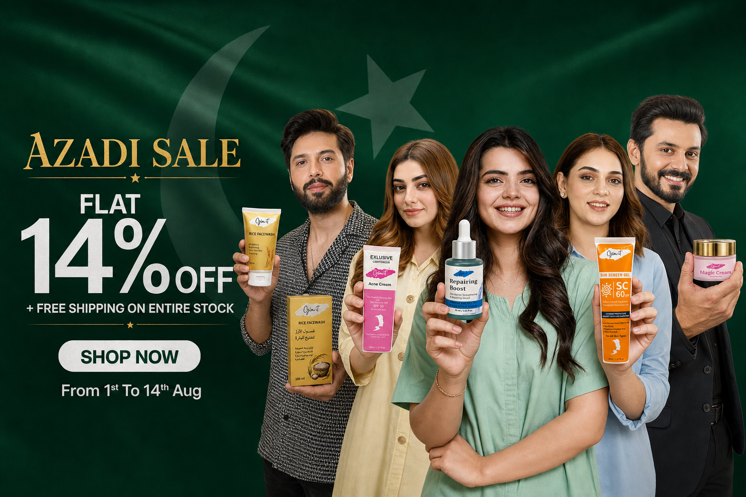 Azadi Sale — Flat 14% OFF + Free Shipping